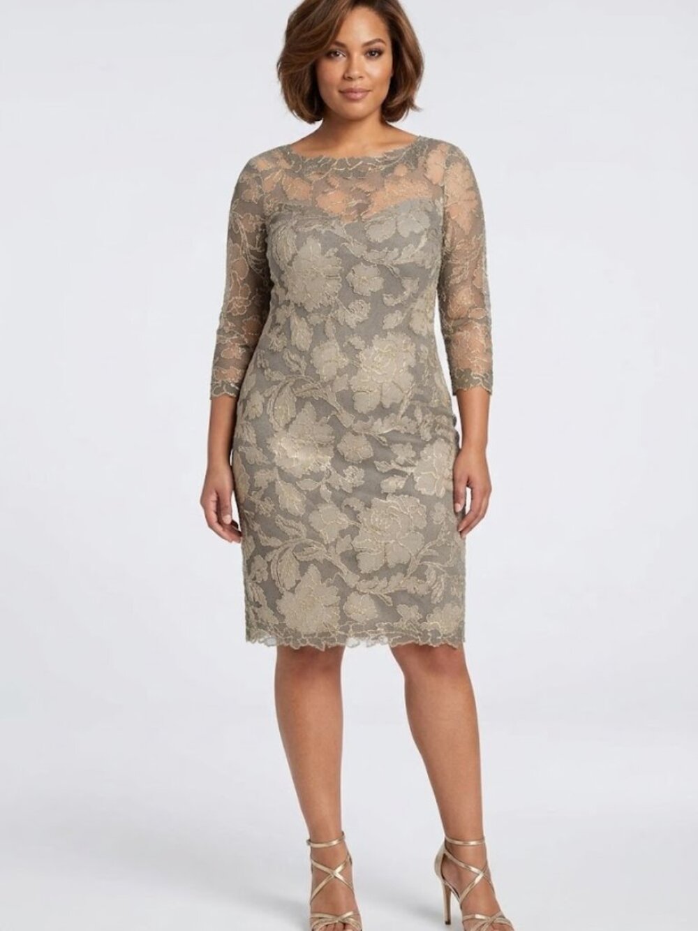 NWT TADASHI SHOJI Lark Sheath in Smoke Pearl Corded Embroidery Tulle Dress 14